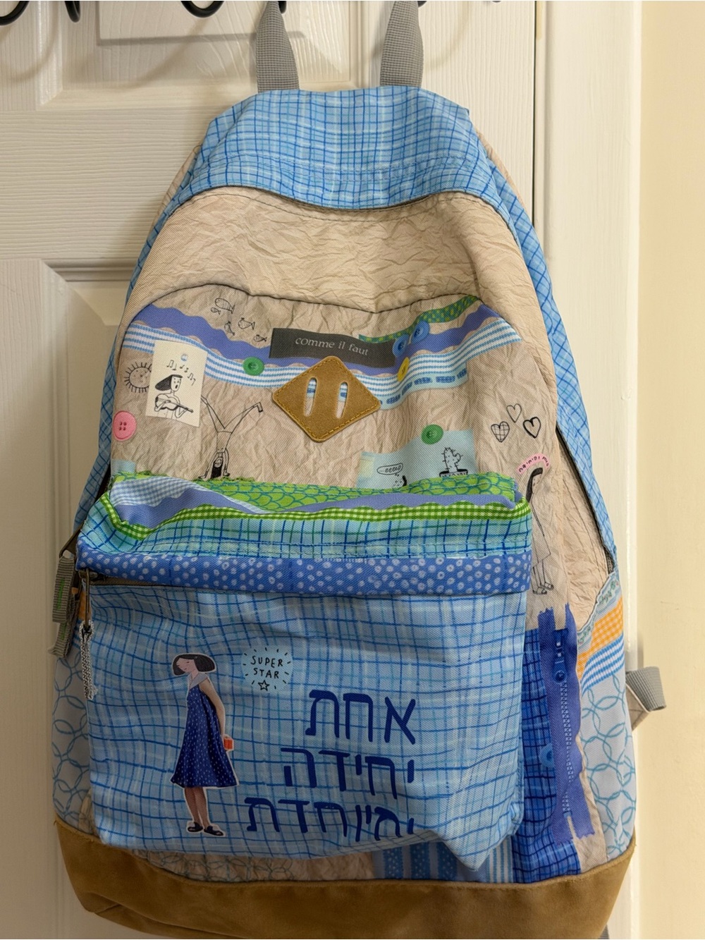 Comme il faut Light Blue Kids Backpack with Illustrated Front Pocket